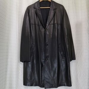 ALDO PARIS Long Line Leather Blazer Coat Lined Black Men's XL (based on meas.)